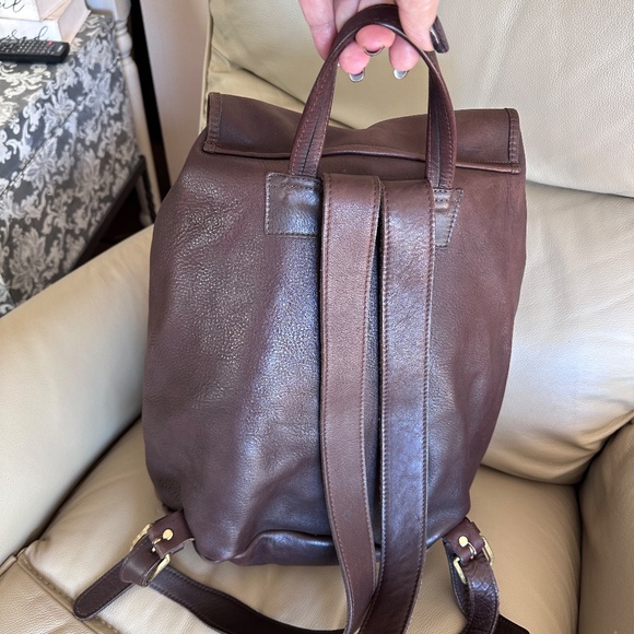 100% Leather Large M LONDON Vintage Backpack Maroon/Brown, Suede Interior Bag - Picture 3 of 13